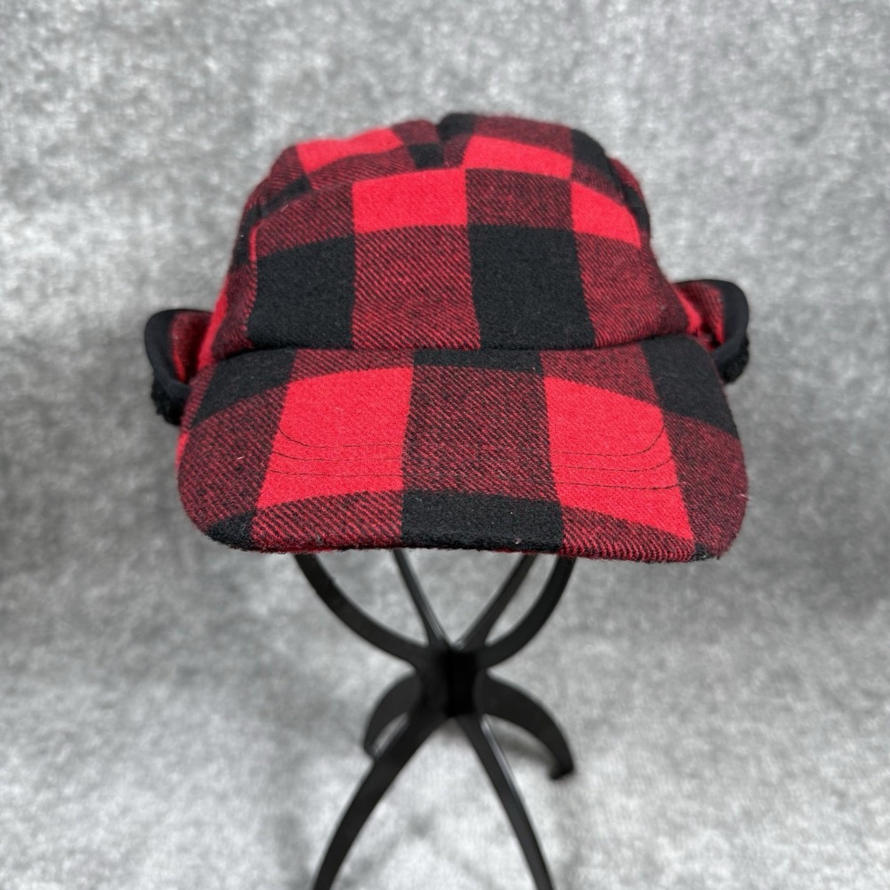 Eddie Bauer Hat Red Buffalo Plaid Wool Blend Trapper - Picture 2 of 8